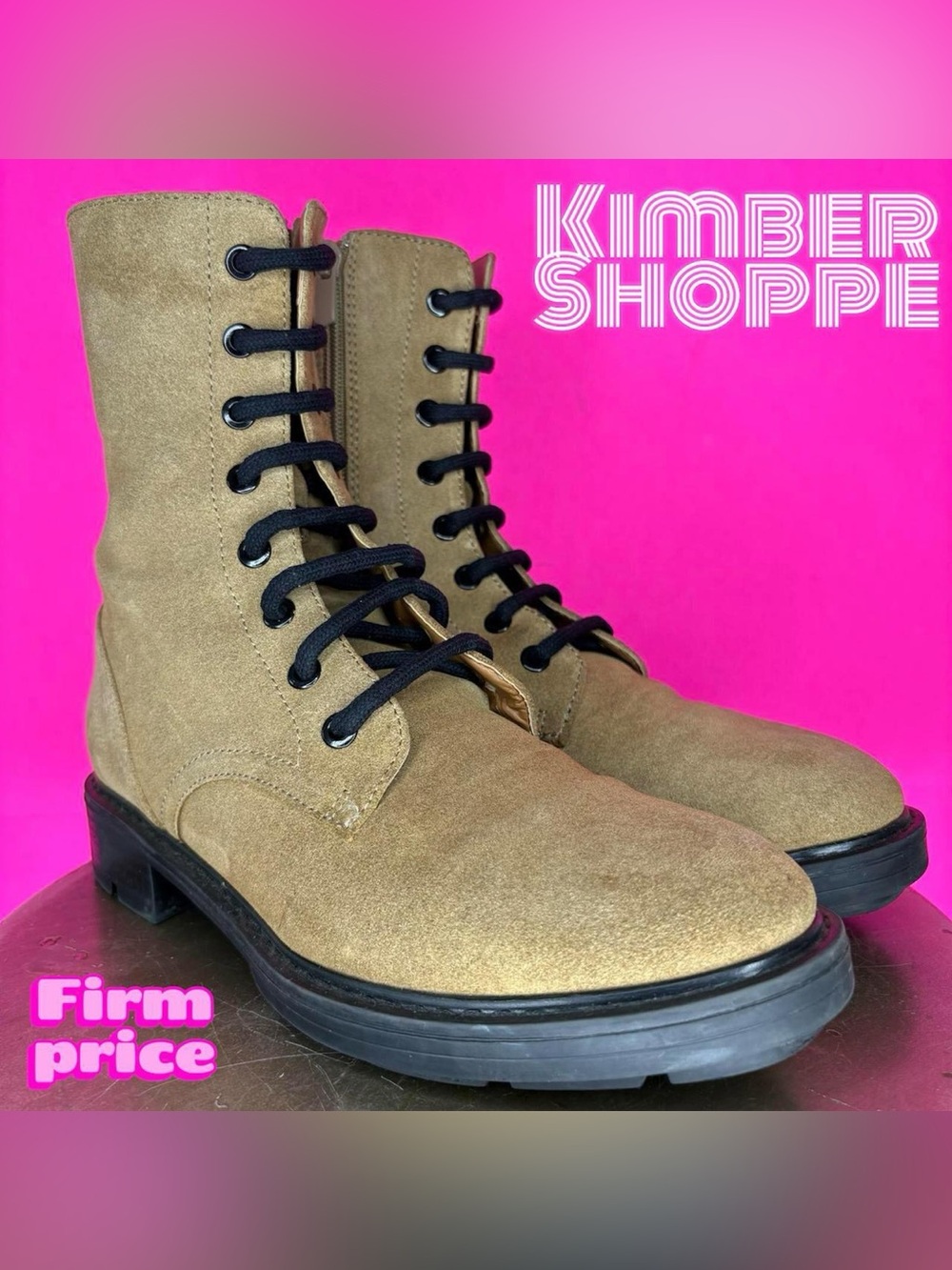 Zara Tan Suede Lace-Up High Ankle Boot EU 37 US 6.5